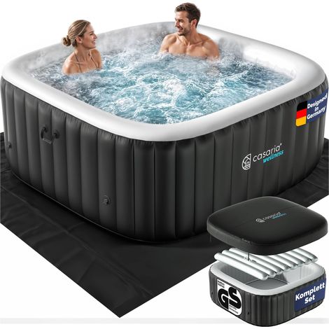 CASARIA Aufblasbarer Whirlpool 4–6 Personen 100–140 Düsen schnelles Aufheizen bis 42°C, winterfest mit Frostschutz 3-lagiges PVC Spa Pool mit Abdeckung Filter & Zubehör Für In & Outdoor Eckig L