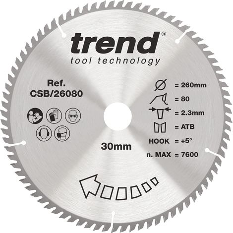 Lame scie circulaire bois 260 mm, 80T, alésage 30 mm, TCT (1/5)
