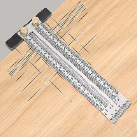 Hochpräzises T-Nut-Lineal für die Holzbearbeitung, zum Schneiden, Markieren und Anreißen, mit Löchern (200 mm)