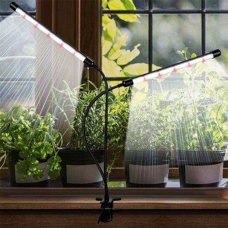 2 têtes Lampe pour Plantes,40LED Double luminosité Lampe de Plante en Croissance, Lampe LED Horticole, Auto - on/off 3/9/12H, Spectre Complet Lampe de Croissance pour Semis, Succulentes