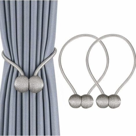 Vorhangsclip mit Magnetring, dekoratives Seil, Vorhangsclip f��r Zuhause, Wohnzimmer, Schlafzimmer, B��ro, 2-Magnetschnallen (silbergrau)