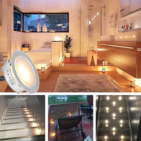 Lot de 6 Spot LED Encastrable Extérieur Blanc Chaud, Étanche, DC12V 1,5W Ø55mm Spots à Encastrer Extérieur pour Terrasse Bois Escalier (1/4)