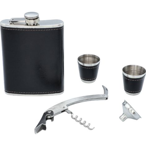 Coffret cadeau élégant : flasque, verres à liqueur, entonnoir et couteau de poche (1/5)