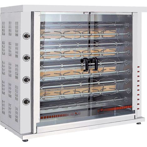 Rôtissoire à poulets à gaz avec éclairage, 9 broches pour 36-45 poulets 1320x560x1255 mm - VIRTUS