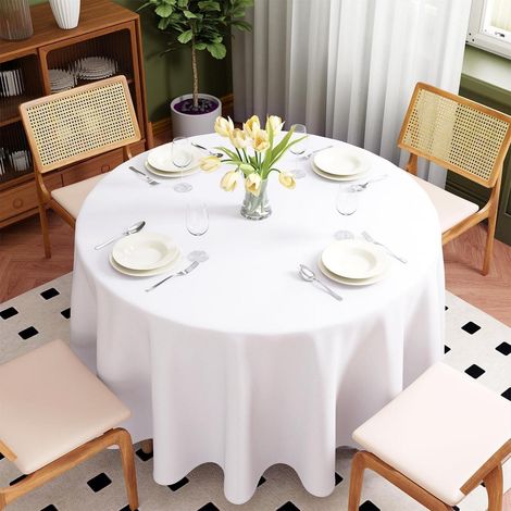 Runde Tischdecke Ø305cm Weiß Polyester Abwaschbar Kratzfest Fleckschutz für Garten & Esszimmer