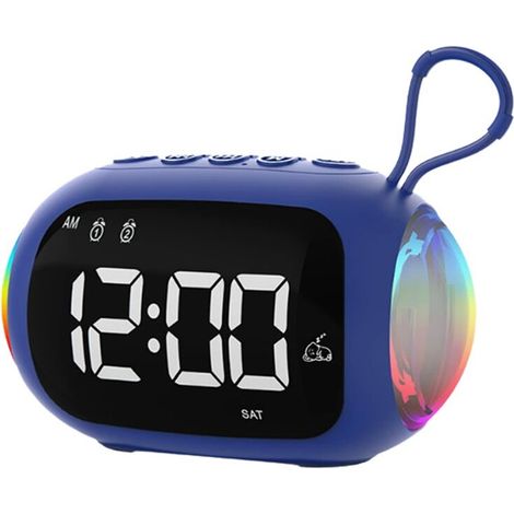 Sveglia portatile, radio FM, altoparlanti, subwoofer con luce a colori variabili e display dimmerabile, doppio allarme, lettore musicale. (1/2)