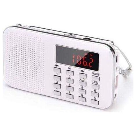 Radio portable, radio FM AM, alimentée par batterie et secteur, MP3, haut-parleur, compatible carte TF/USB, lampe de poche, applicable (blanc)