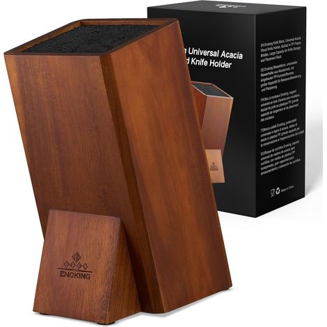 Kitchen Knife Block, Acacia Wood Kitchen Knife Holder, Kitchen Knife Rack with Removable Plastic Bristles, Universal Kitchen Knife Holder (1/5)