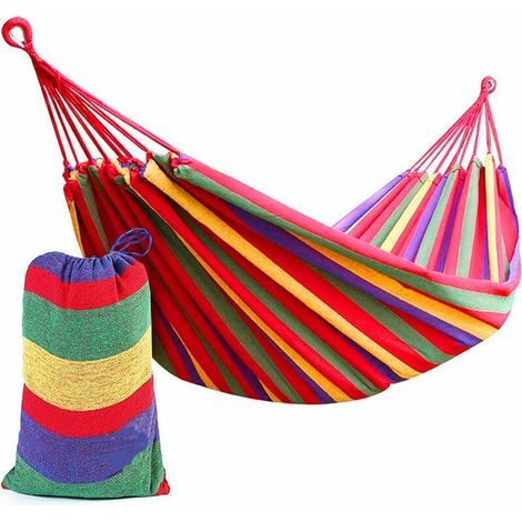Hamac de Camping en Coton de Jardin Simple/Double en Plein air, idéal pour Le Camping, Les Jardins et Les Voyages(Roung,190cm150cm) (1/5)