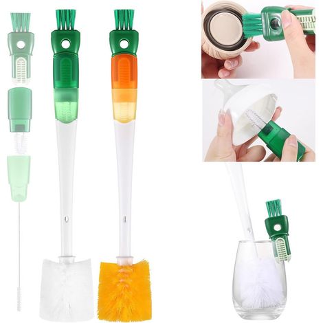 Goupillon 5 en 1 avec long manche, brosses de nettoyage et 2 éponges, pour biberons étroits et biberons d'allaitement-AquaForge (1/5)