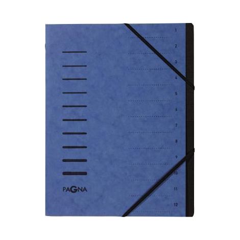 Ordnungsmappe DIN A4 240g/m² Pressspankarton Farbe: blau Farbe des Fächerblocks: schwarz 12 Fächer (1/4)