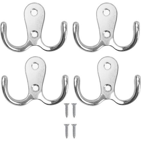 Crochets doubles pour manteaux et peignoirs, à fixer au mur, pour suspendre vêtements, peignoirs, serviettes et cuisine (argenté) - Lot de 4 (1/5)