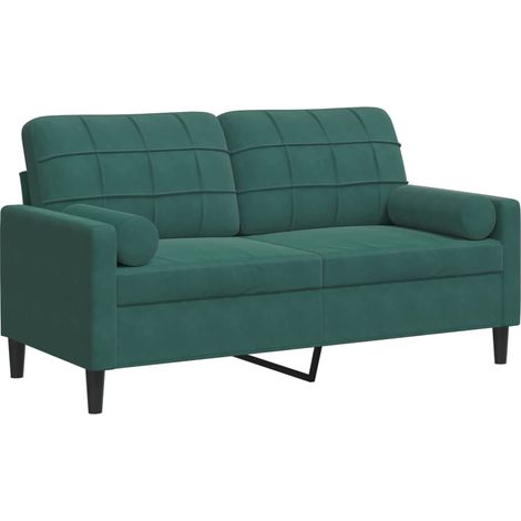 vidaXL Divano a 2 Posti con Cuscini Verde Scuro 140 cm in Velluto (1/5)