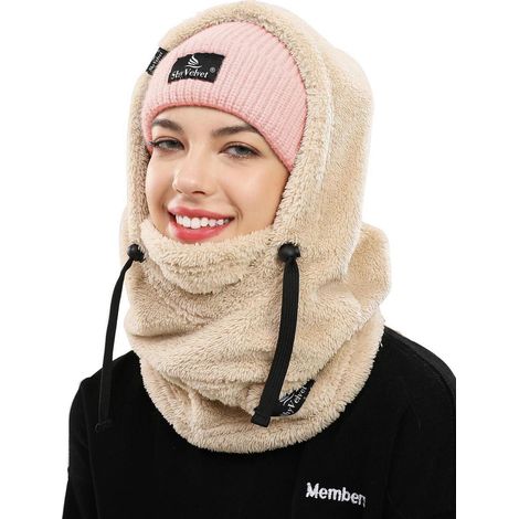 Plüsch Sturmhaube Thermo Skimaske Balaclava für Damen & Herren, winddicht, beige (1/5)