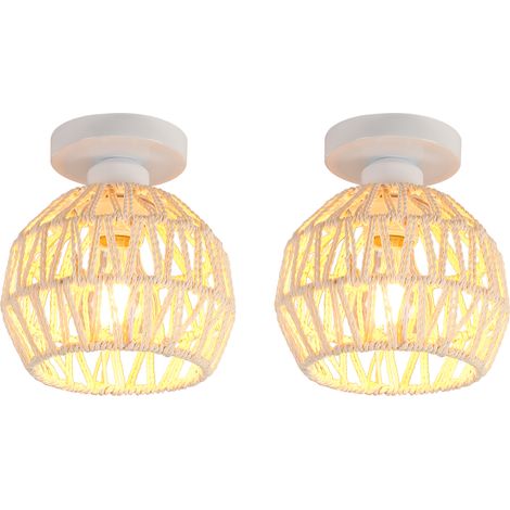 2PCS Lampe De Plafond Rétro Luminaire Plafonnier Tressé En Corde De Chanvre Plafonnier D'Intérieur Moderne Pour Cuisine Couloir Blanc