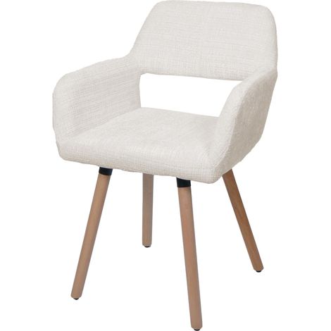 Chaise de salle à manger rembourrée avec accoudoirs en tissu chenille crème pieds en bois de hêtre 040009843 (1/5)