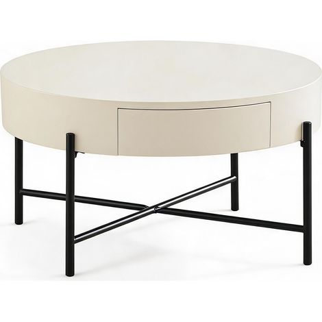 Table Basse Ronde Blanc Patiné en MDF Style Rétro, Robuste et Facile d’Entretien (1/5)