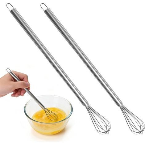 2 Pièces Fouet Cuisine Petits, Mini Fouet pour Tasses Mousse avec Poignée en Acier Inoxydable Petit pour Faire Mélanger, Remuer la Pâte les Œufs Mousser Fouetter Argent (1/5)