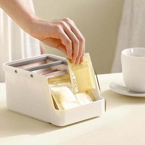 Caja para guardar bolsitas de té，contenedor para guardar snacks，organizador de paquetes de alimentos con asa，Caja para guardar maquillaje (1/5)