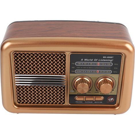 Radio portable AM/FM/SW avec haut-parleur Bluetooth, antenne rétractable, marron clair, prise européenne. (1/5)