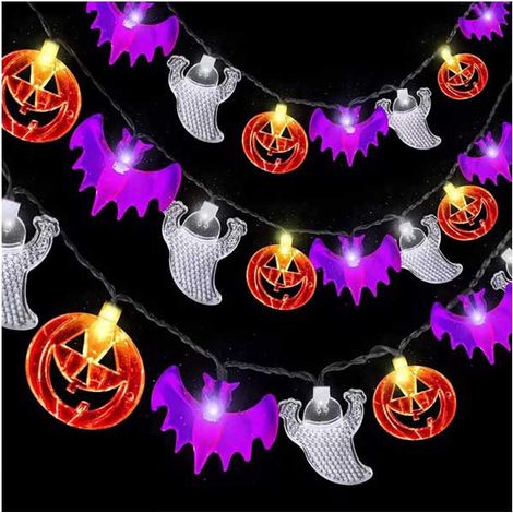Guirlandes lumineuses d'Halloween avec chauves-souris, guirlandes lumineuses citrouille avec chauves-souris, 20 LED pour décoration d'Halloween (1/4)
