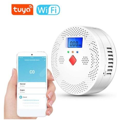 Tuya WiFi Rilevatore elettrochimico portatile di CO, rilevatore di monossido di carbonio con schermo LCD, allarme acustico e visivo, avviso di batteria scarica,