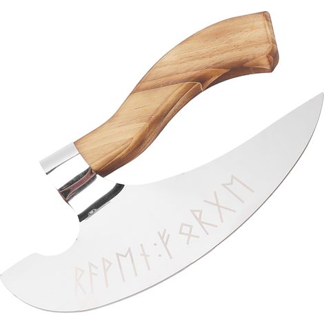 Hachette à pizza viking artisanale en acier inoxydable avec manche en pin, idéale pour la maison, les restaurants et les bars. (1/5)