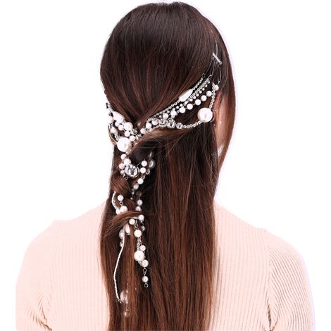 Dekoratives Haarband mit Perlen an einer Kette – silber (1/5)