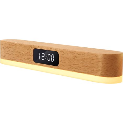 Lampe horloge en de chevet tactile veilleuse magnétique trois températures couleur minuterie adaptée à l'étude hêtre 1 pièce Bois (1/5)