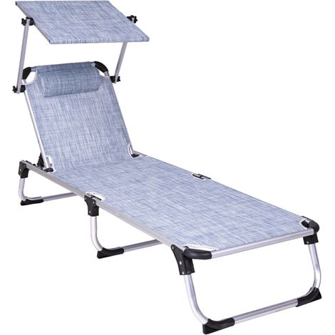 Lettino sdraio richiudibile con tettuccio SOLARIS in alluminio e textilene Blu Denim (1/5)