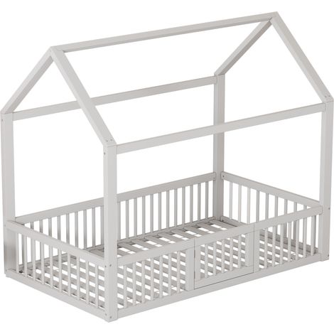 Letto casetta bambino 90 x 200 cm in pino e MDF bianco con barriera di sicurezza (1/5)