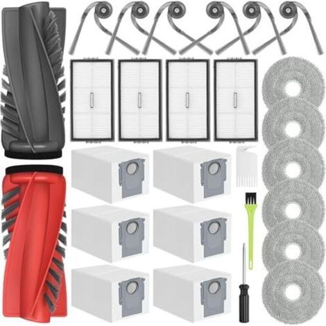 Accessoires pour Roborock Saros 10R Robot Aspirateur, Kit d' rechange avec 2 Brosses Principales, 6 Brosses Latérales, 6 Serpillères, 6 Sac À Poussière, 4 Filtre Hepa (1/5)