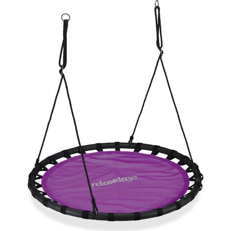 Relaxdays Nest Swing, Round Hanging Swing for Children, Height-Adjustable, Ø: 120 cm, For up to 100 kg, Purple