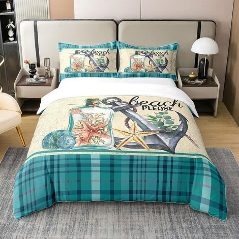 Ensemble de literie 135x200cm 100% coton avec motif ancre & étoile de mer