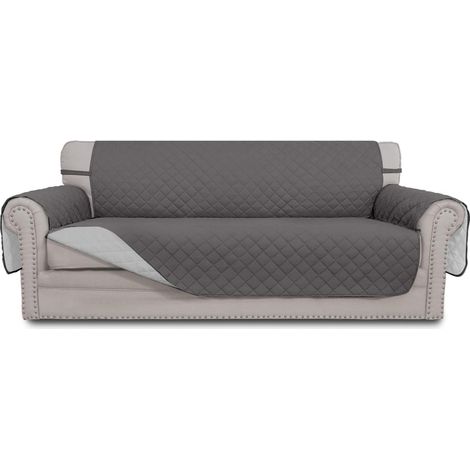 Housse canapé réversible 3 places, résistante eau, bâtonnets mousse sangles élastiques animaux (gris/gris clair)