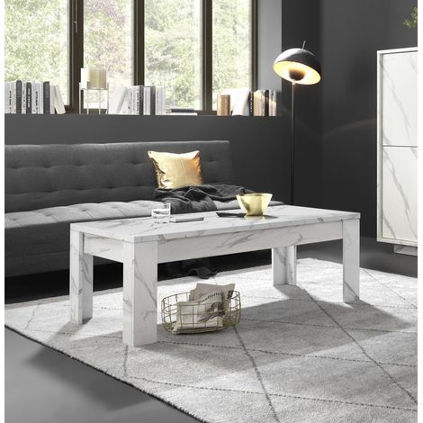 Table basse rectangulaire moderne blanc marbré Carrat (1/3)