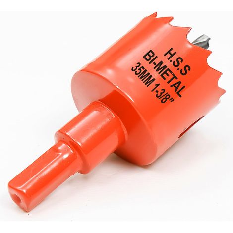 Scie cloche - 35 mm - Orange - Acier rapide HSS M42 bi-métal - Scie cloche avec tige hexagonale et foret avec profondeur de coupe de 30 mm - Pour bois, construction sèche et tôle métallique (1/5)