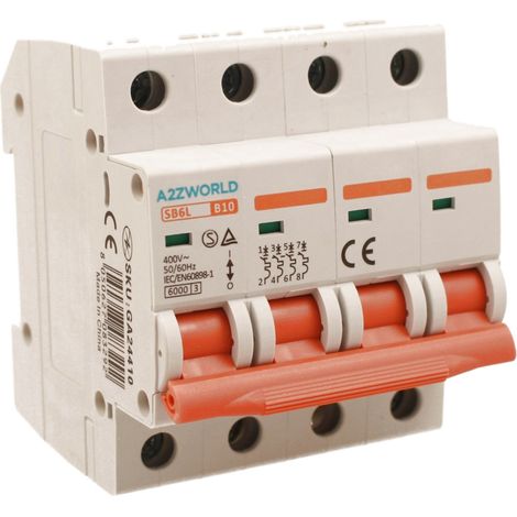 MCB Interruttore Magnetotermico Automatico Curva B 4P 4M 6000A AC 400V IP20 SB6L, Corrente Disponibili 10A 16A 20A 25A 32A 40A 50A 63A  (B10A)