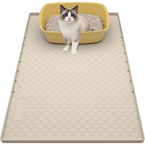 Large Cat Litter Mat 86cmx56cm, Cat Litter Trap Mat for Litter Box, Waterproof Silicone Mat for Floor, Easy to Clean, Beige (1/5)
