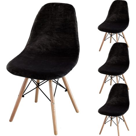 Set of 2/4/6 Mid-Century Modern Dining Chair Covers – Armless Chair Covers for Kitchen, Dining Room (Black, Set of 4) (1/5)