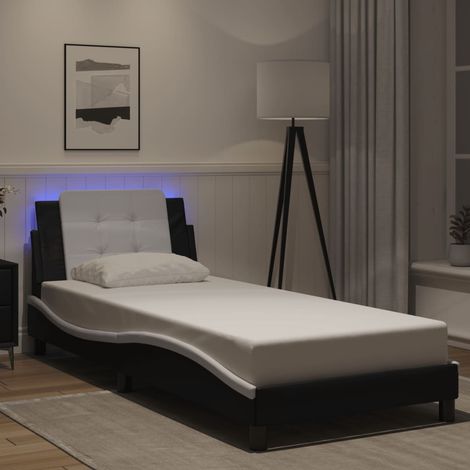 vidaXL Giroletto con LED senza Materasso Zadar Nero e Bianco 90x190 cm