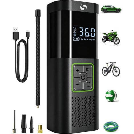 Compresseur à Air Portatif, Gonfleur Pneus Voiture sans Fil avec Jauge, Inflation Rapide, Arrêt Automatique, pour Voiture, Vélos et Motos, Pompe à vélo électrique 150 psi (1/5)