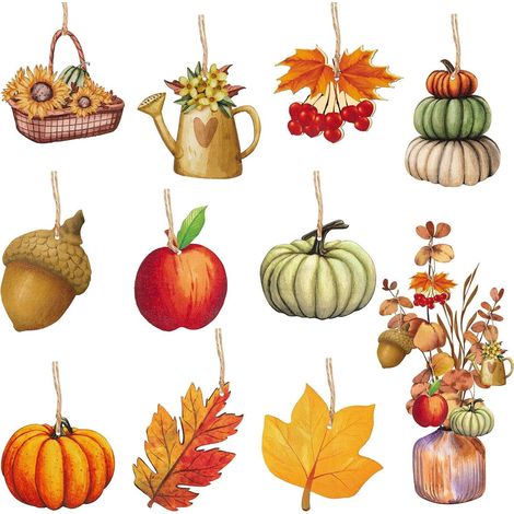 Ornement En Bois - Citrouille Et Feuille D'érable - Décoration Automnale Pour Arbre De Noël Ou Intérieur - 30 Pièces