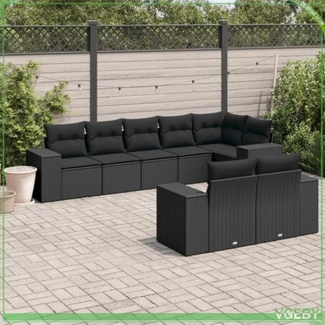 Salon de jardin - FAF7291712421488 - Résine tressée noire - 8 places modulable - Rangements étanches (1/3)