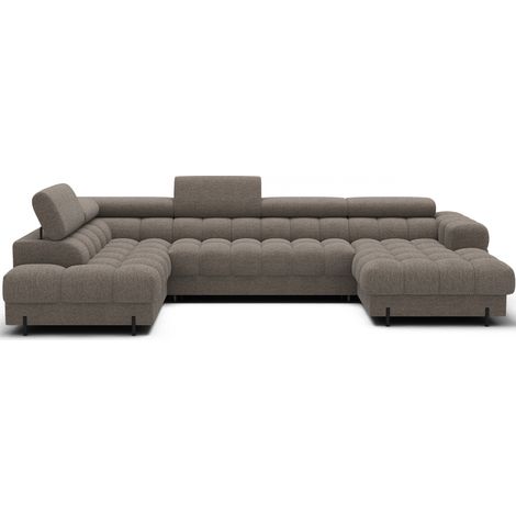 Les Tendances – Canapé d'angle convertible en U avec fonction lit – 3 places – Surface de couchage 123 x 276 cm – Têtières réglables – Coffre de rangement intégré (1/5)