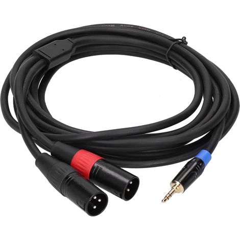 Câble Double XLR Mâle vers TRS 3,5 Mm, Câble de Raccordement Répartiteur en Y, Mini Jack Stéréo 3,5 Mm (1/8) Mâle vers 2 XLR Mâle, Câble Adaptateur Convertisseur Audio pour (5M) (1/5)
