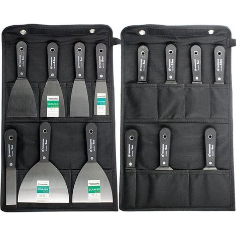 Jeu de 7 couteaux à enduire, spatule flexible pour cloison sèche, grattoir à peinture, kit de rebouchage, 7 tailles différentes, manche ergonomique antidérapant, lame en acier au carbone, sac de range (1/5)