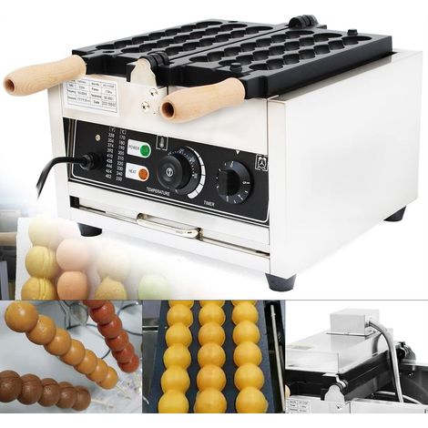 1500W Commercial Bubble Waffle Maker in Non-Stick Stainless Steel, Adjustable Temperature with Timer (EU PLUG)