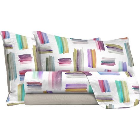 Set Lenzuola Singolo con Stampa Sopra Sotto e Federe Multicolor (1/4)