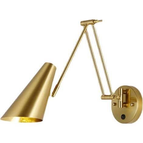 Applique da parete per lettura, applique da parete oscillante in ferro stile loft moderno E27, illuminazione per camera da letto, illuminazione domestica, illuminazione retrò, B01 Oro (1/4)